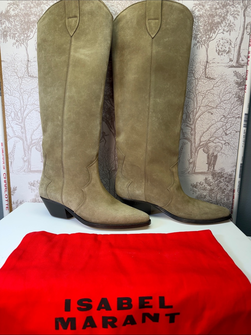 Isabel Marant Denvee Boot in Taupe tan suede leather knee high cowboy heel - Picture 3 of 8